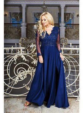 Sukienka wizytowa maxi Carmen Long kolor brocate navy blue